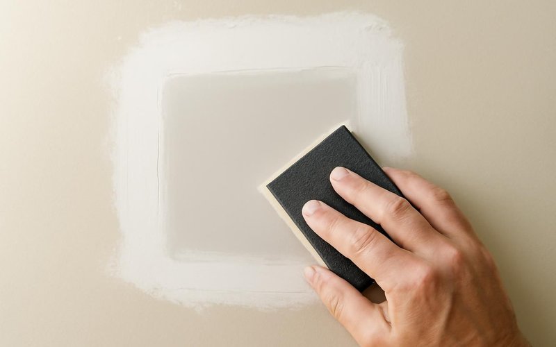AI concept: Drywall patch being sanded smooth