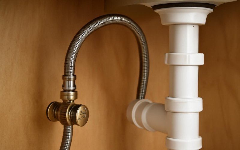 AI concept: Braided stainless supply line under a sink