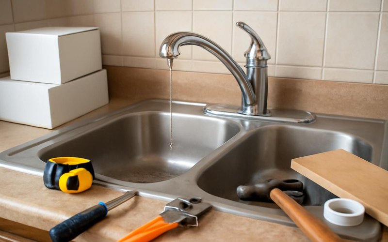 AI concept: Homeowner photographing a leaking faucet