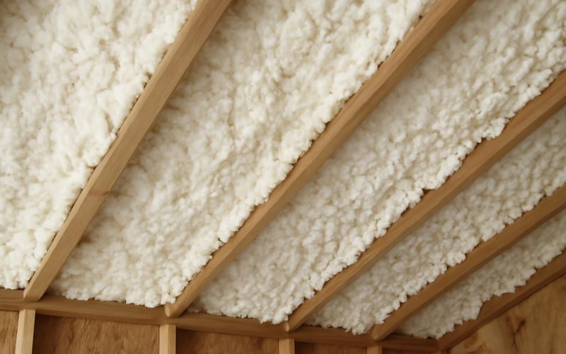 AI concept: Open-cell spray foam on an attic roof deck