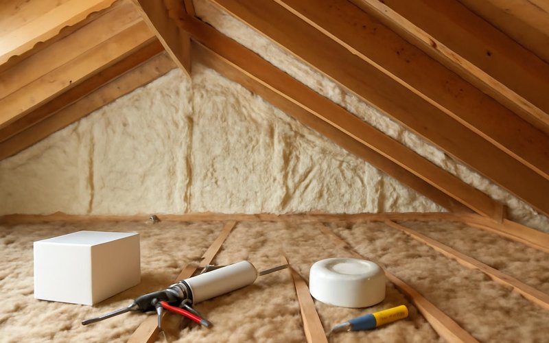 AI concept: Crew air sealing top plates in an attic