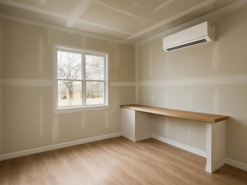 AI concept: Remodeled idea: insulated garage office with a window, flooring and a mini-split