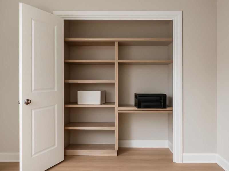 AI concept: Remodeled idea: closet opened into shelving and a printer station