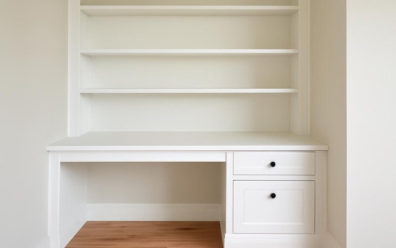 AI concept: Built-in painted desk and shelving wall