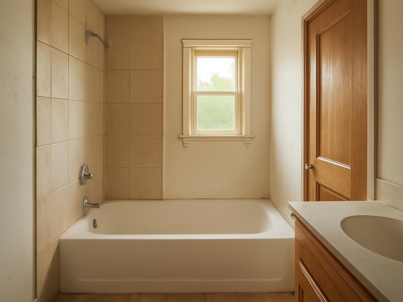 AI concept: Existing condition: narrow bathroom where a parent climbed over the tub edge each morning