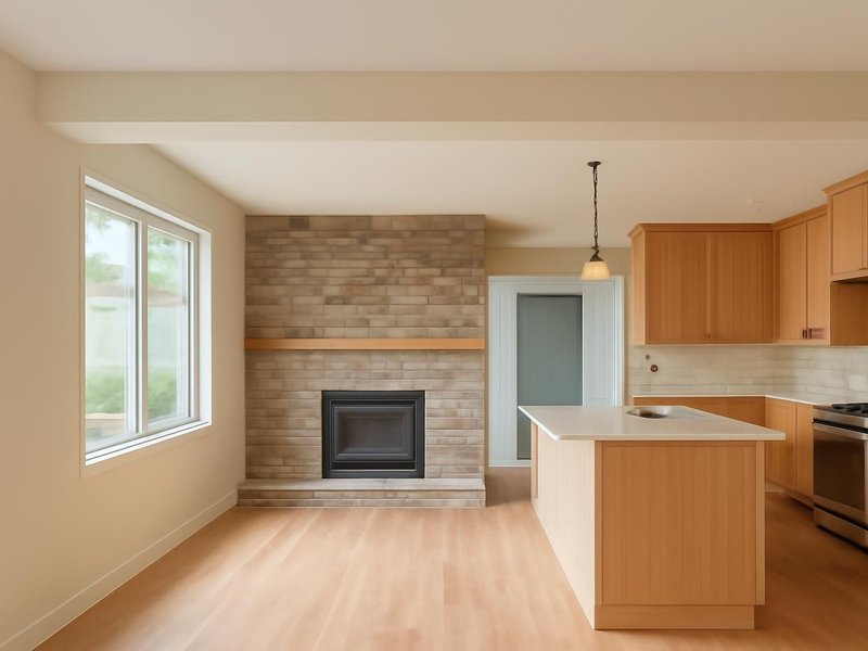 AI concept: Remodeled idea: wall replaced by a flush beam, both rooms joined under a flat ceiling