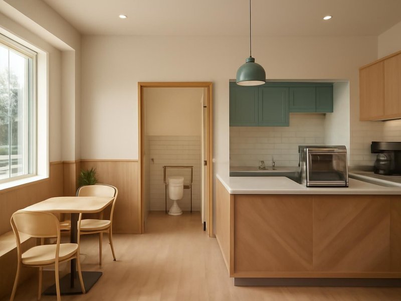 AI concept: Remodeled idea: remodeled cafe with new floors, counter and an accessible restroom