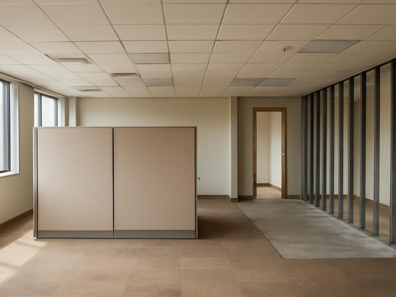 AI concept: Existing condition: second-generation office suite with cubicle wiring and dated carpet