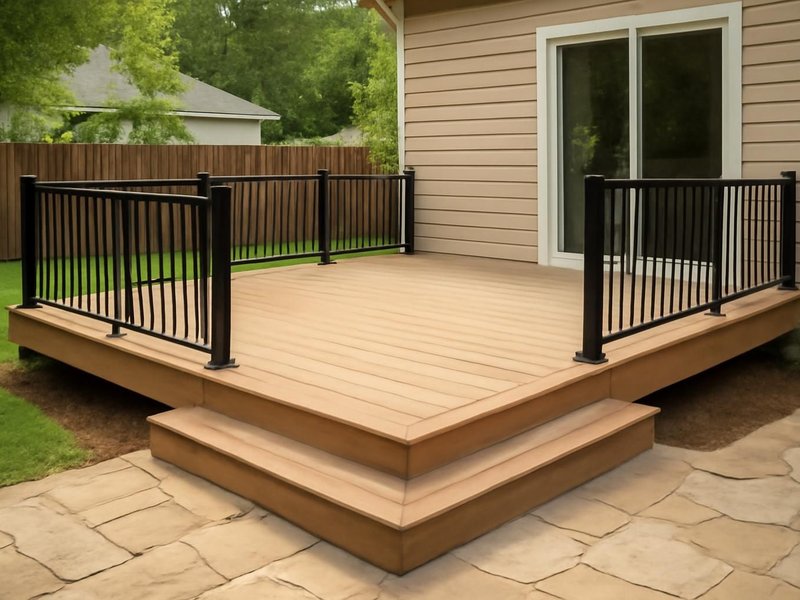 AI concept: Remodeled idea: frame resurfaced in composite with black aluminum railing