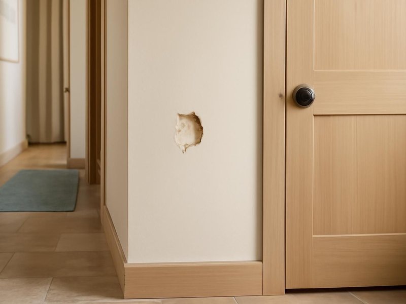 AI concept: Existing condition: hallway wall with a hole from a door handle