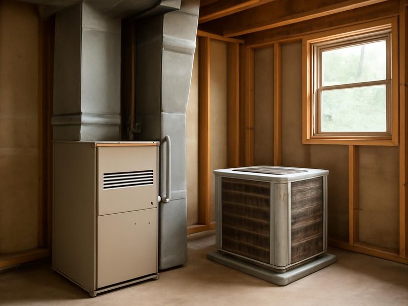AI concept: Existing condition: basement furnace and separate AC with a corroded coil