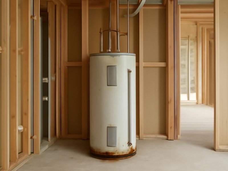 AI concept: Existing condition: 40-gallon tank water heater with a rusted base