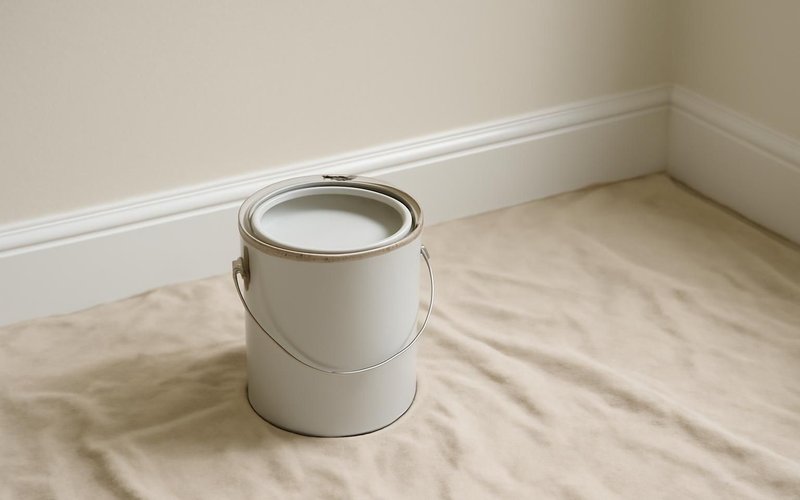 AI concept: Sherwin-Williams paint can on a drop cloth