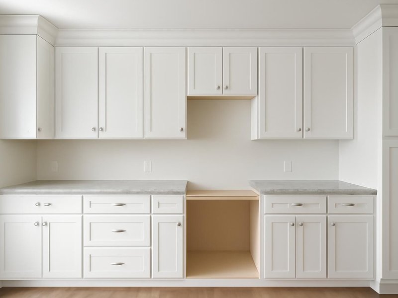 AI concept: Remodeled idea: white semi-custom cabinets with crown to the ceiling