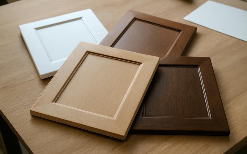 AI concept: Semi-custom cabinet door samples on a table