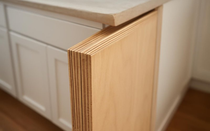 AI concept: Cross-section of a plywood cabinet side panel