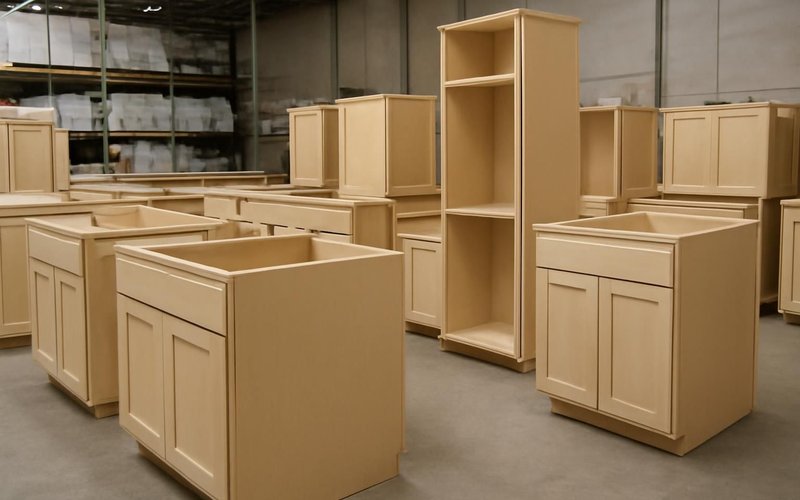 AI concept: Cabinet boxes being inspected in a warehouse