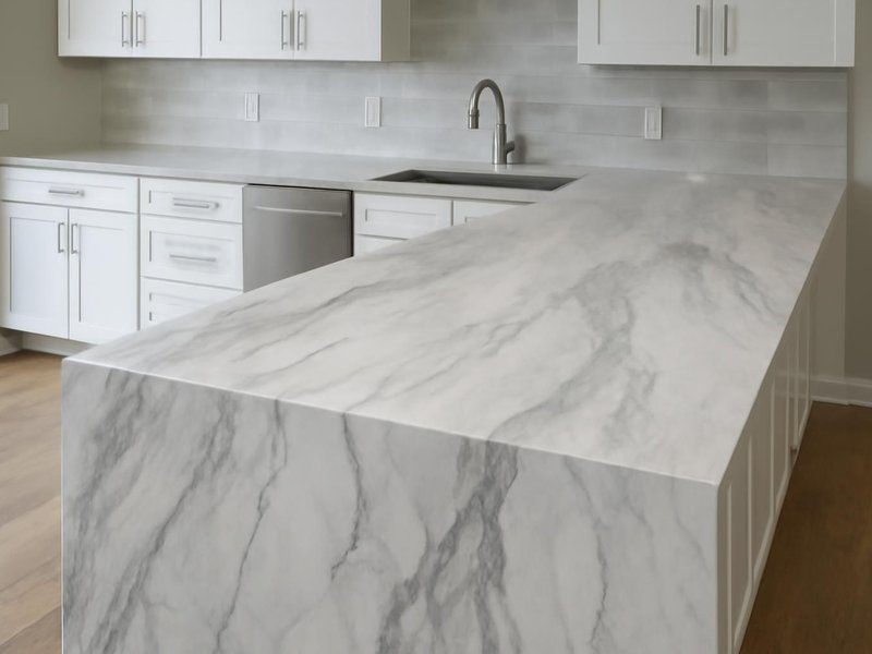 AI concept: Remodeled idea: veined quartzite with a waterfall end