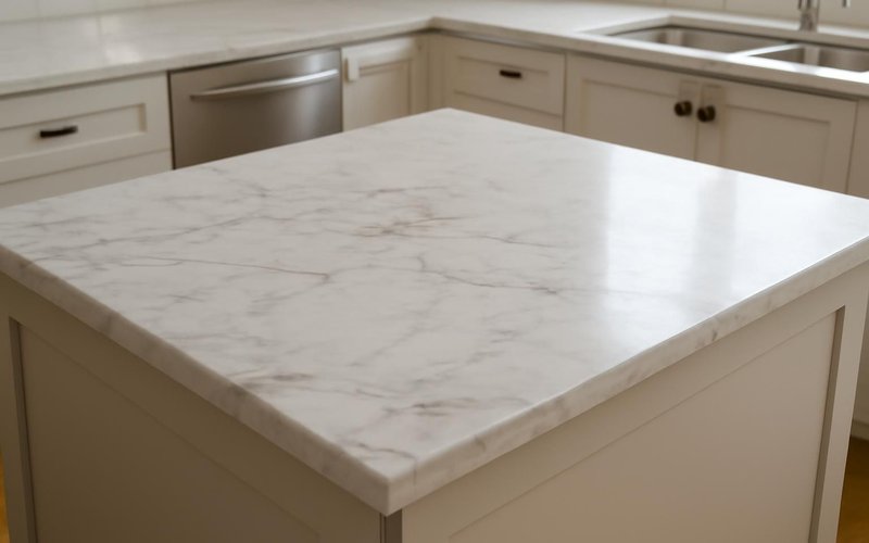 AI concept: Calacatta-look quartz on a kitchen island