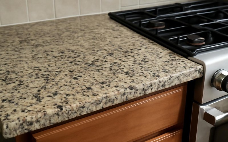 AI concept: Speckled granite countertop by a range