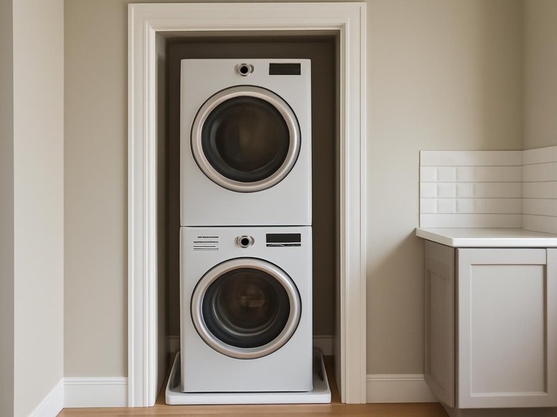 AI concept: Remodeled idea: stacked washer and dryer in the former closet with a drain pan