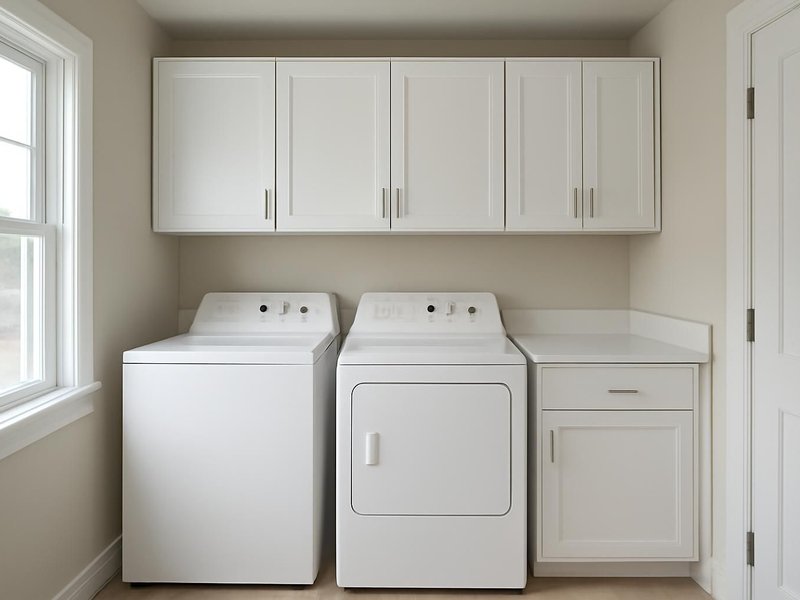 AI concept: Remodeled idea: mudroom laundry with a quartz folding top and wall cabinets