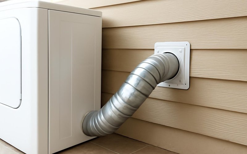 Rigid metal dryer vent running to an outside wall