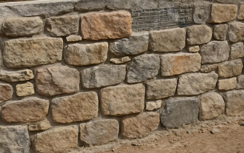 AI concept: Natural fieldstone wall under construction