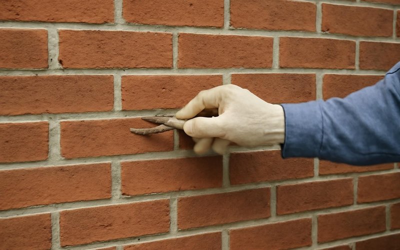 AI concept: Mason taking a mortar sample from a brick joint