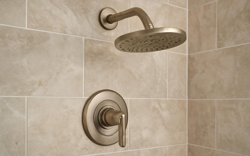 Brushed nickel shower valve and rain head