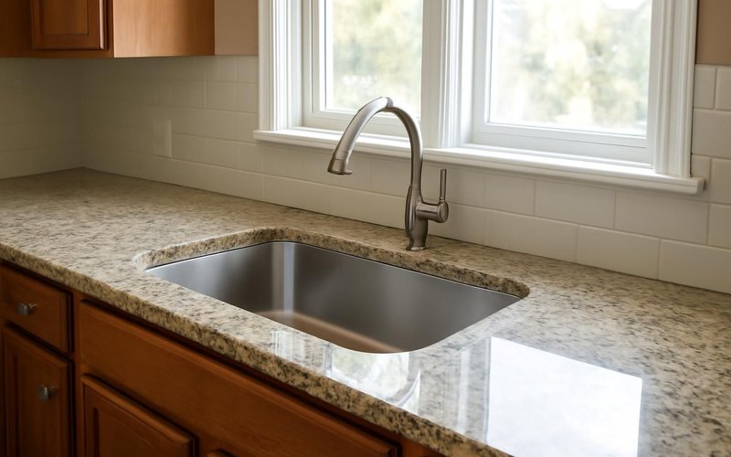 AI concept: Granite countertop with undermount sink