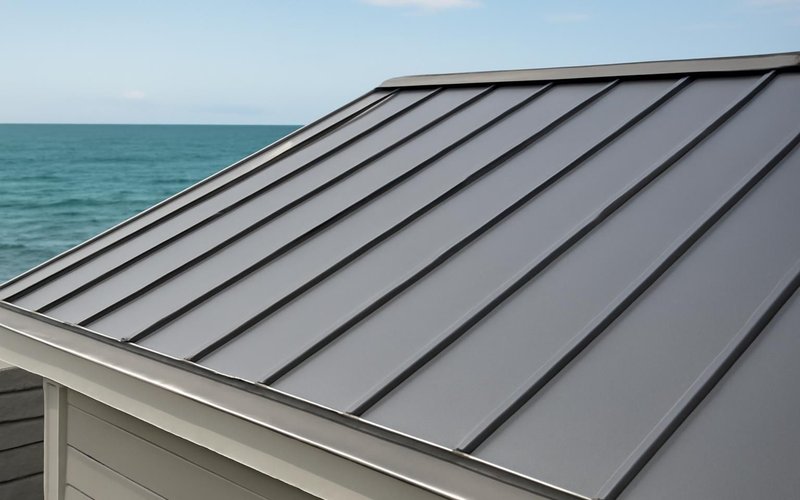 AI concept: Aluminum standing seam roof near the ocean
