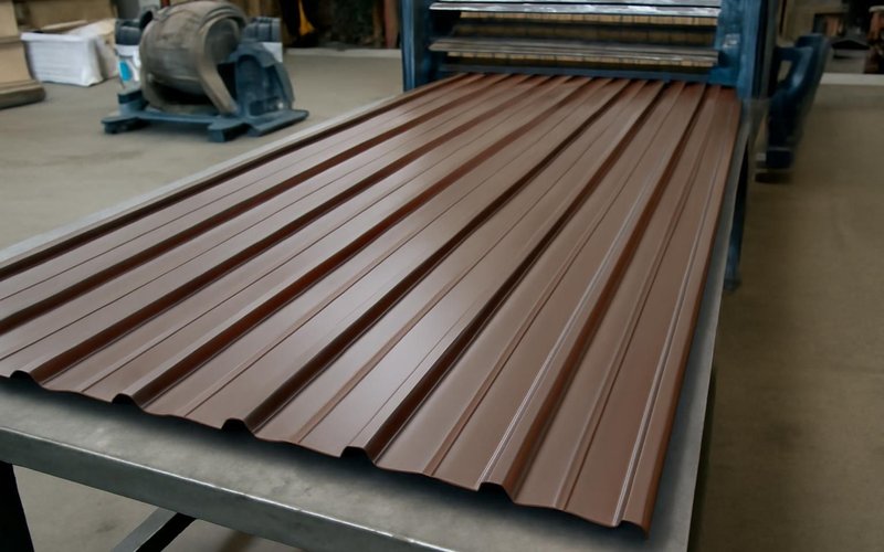 AI concept: Metal panels roll-formed to length at a shop