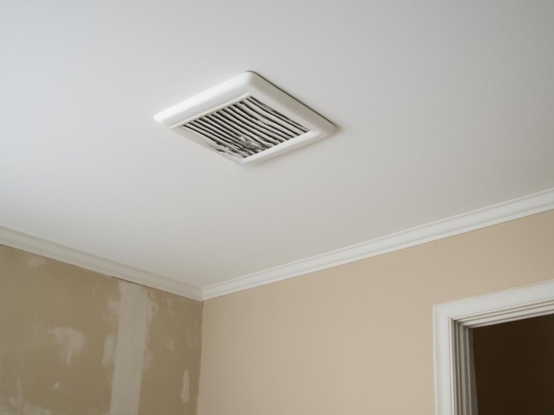 AI concept: Remodeled idea: new ceiling, primed with mold-resistant paint and a vented fan