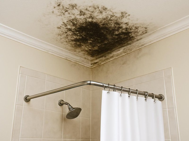 AI concept: Existing condition: black mold on a bathroom ceiling above a shower with no fan