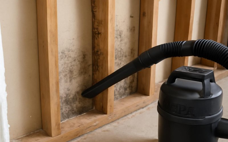 AI concept: HEPA vacuum cleaning wall studs