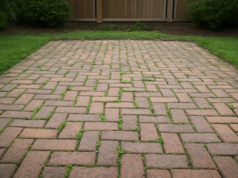 AI concept: Existing condition: sunken brick patio with weeds in every joint