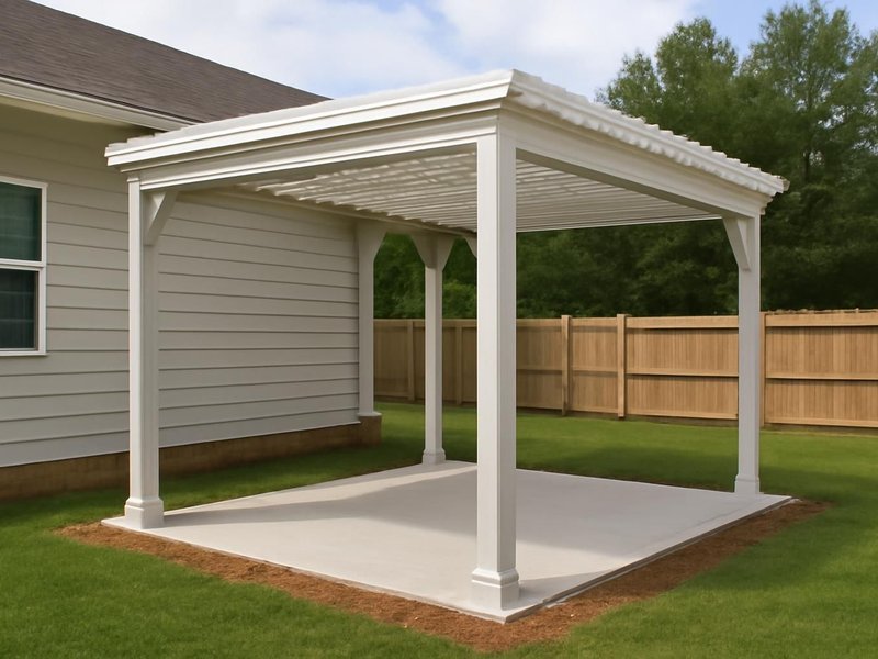 After: freestanding louvered pergola with the roof closed