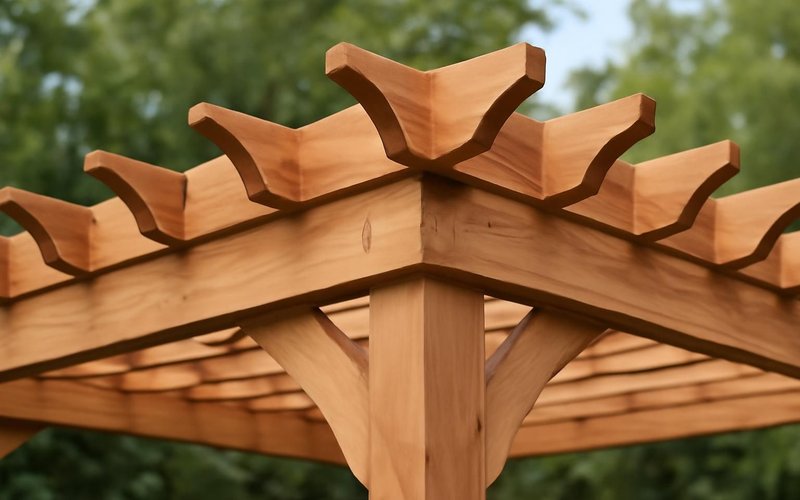 Western red cedar pergola rafters with shaped tails