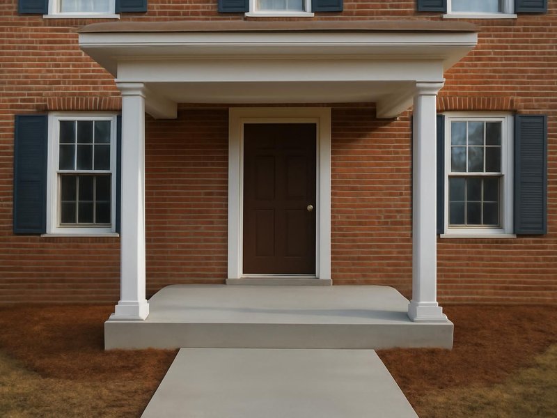 AI concept: Existing condition: colonial with a bare concrete stoop and no cover