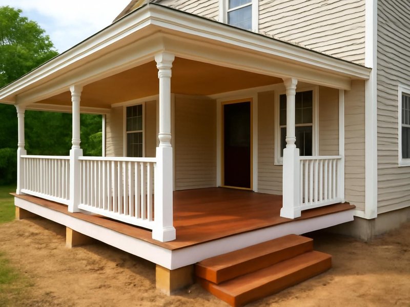 AI concept: Remodeled idea: wraparound porch rebuilt with a hip roof and turned posts