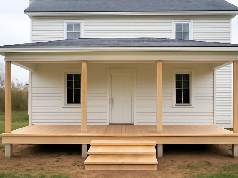 AI concept: Existing condition: farmhouse with a rotted porch removed years ago