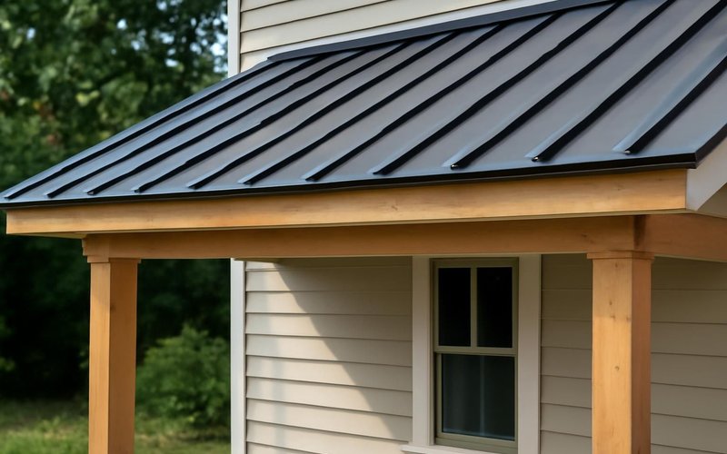 AI concept: Standing seam metal roof on a front porch