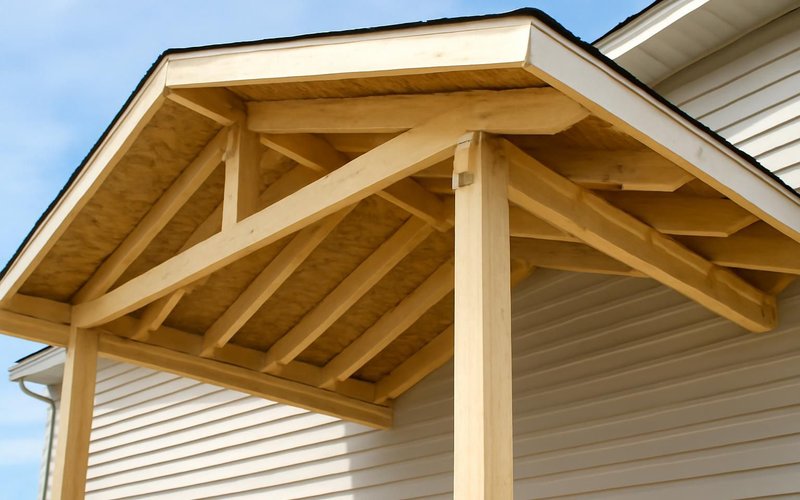 AI concept: Porch roof rafters tied into the house wall