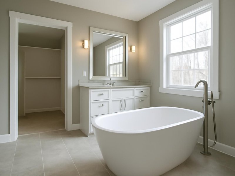 After: suite widened into the closet with a freestanding tub