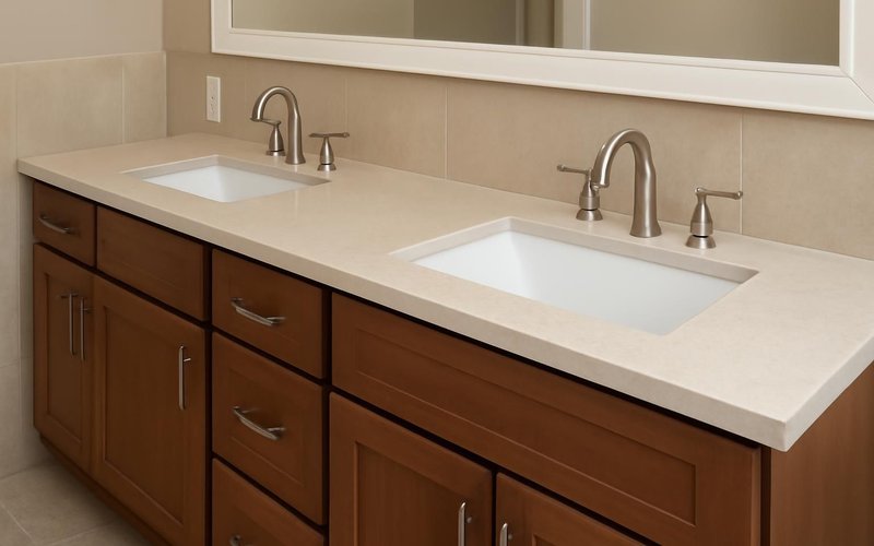 Custom double vanity with two undermount sinks