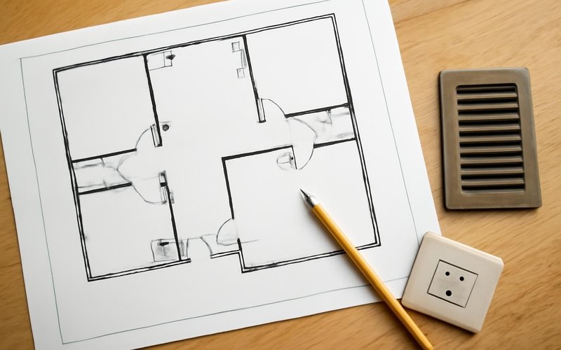 Measured floor plan with outlets and vents marked