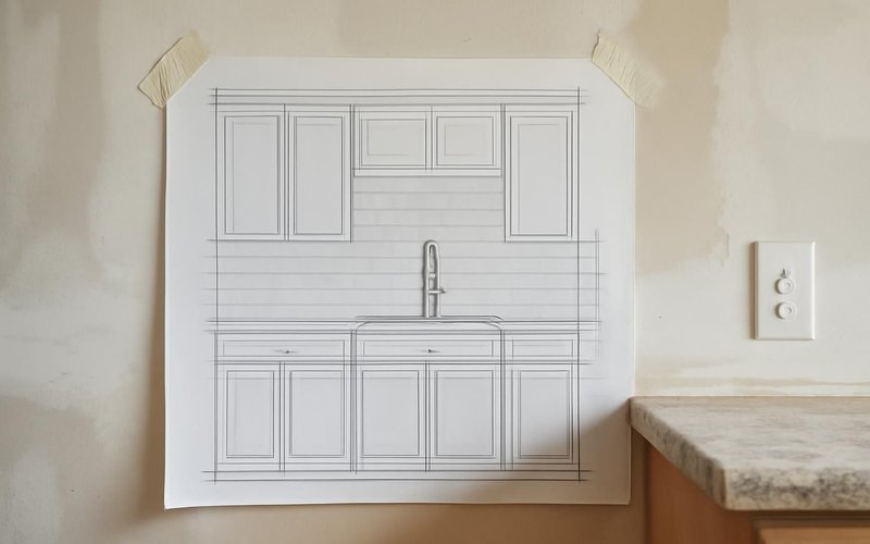 Wall elevation drawing of a kitchen sink wall