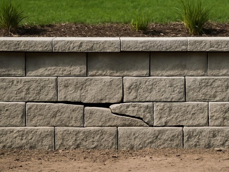 Before: cracked concrete wall bulging at mid-height