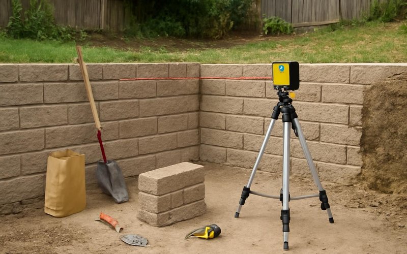 Supervisor measuring a slope with a laser level
